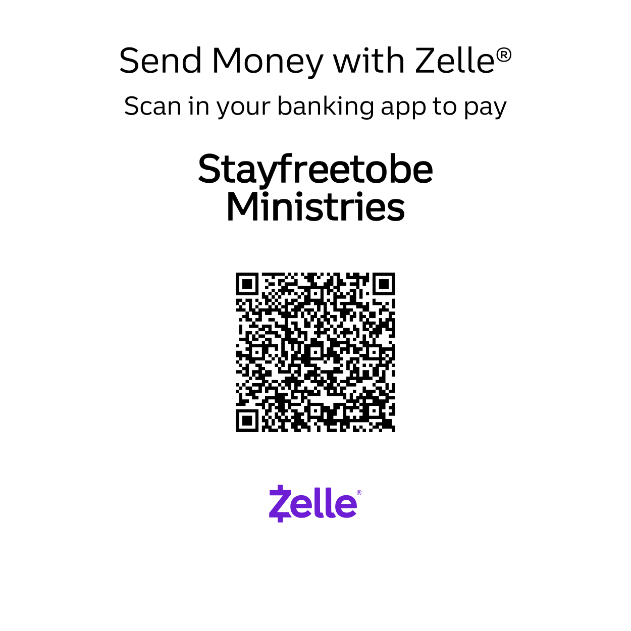 Zelle QR Code for StayFreeToBe Ministries